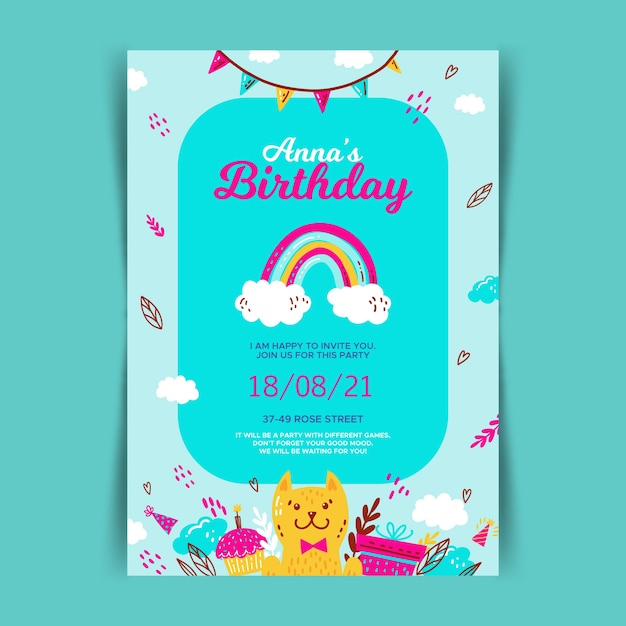 Download Children's birthday card invitation template | Free Vector