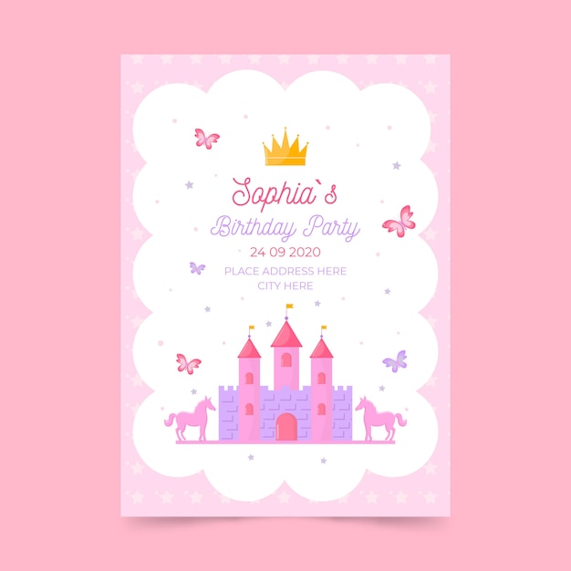 Download Children's birthday card template with castle | Free Vector