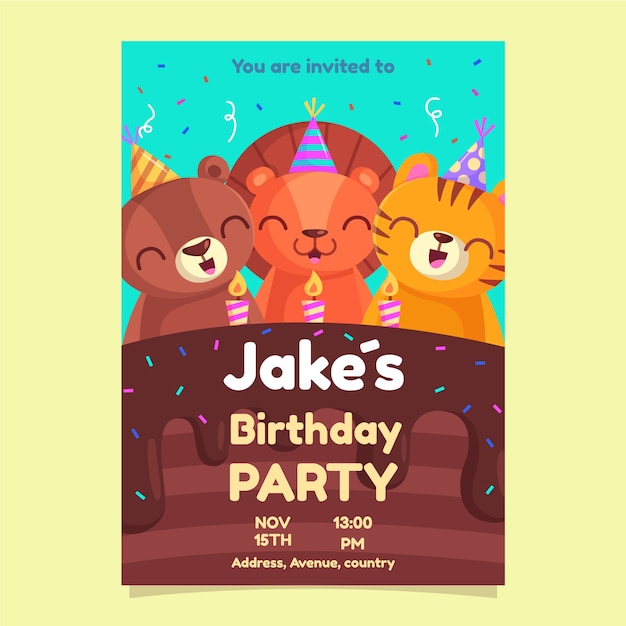 Download Free Vector | Children's birthday card template with cute ...