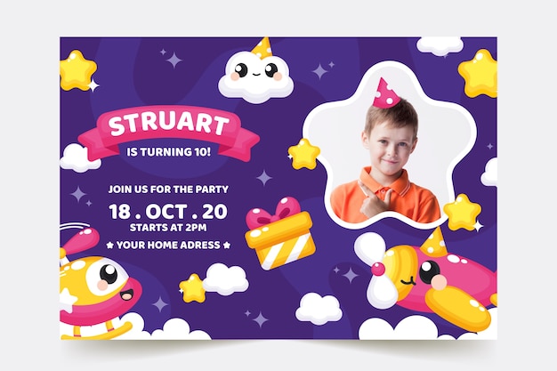 Download Children's birthday card template | Free Vector