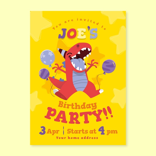 Download Children's birthday card with dinosaur | Free Vector