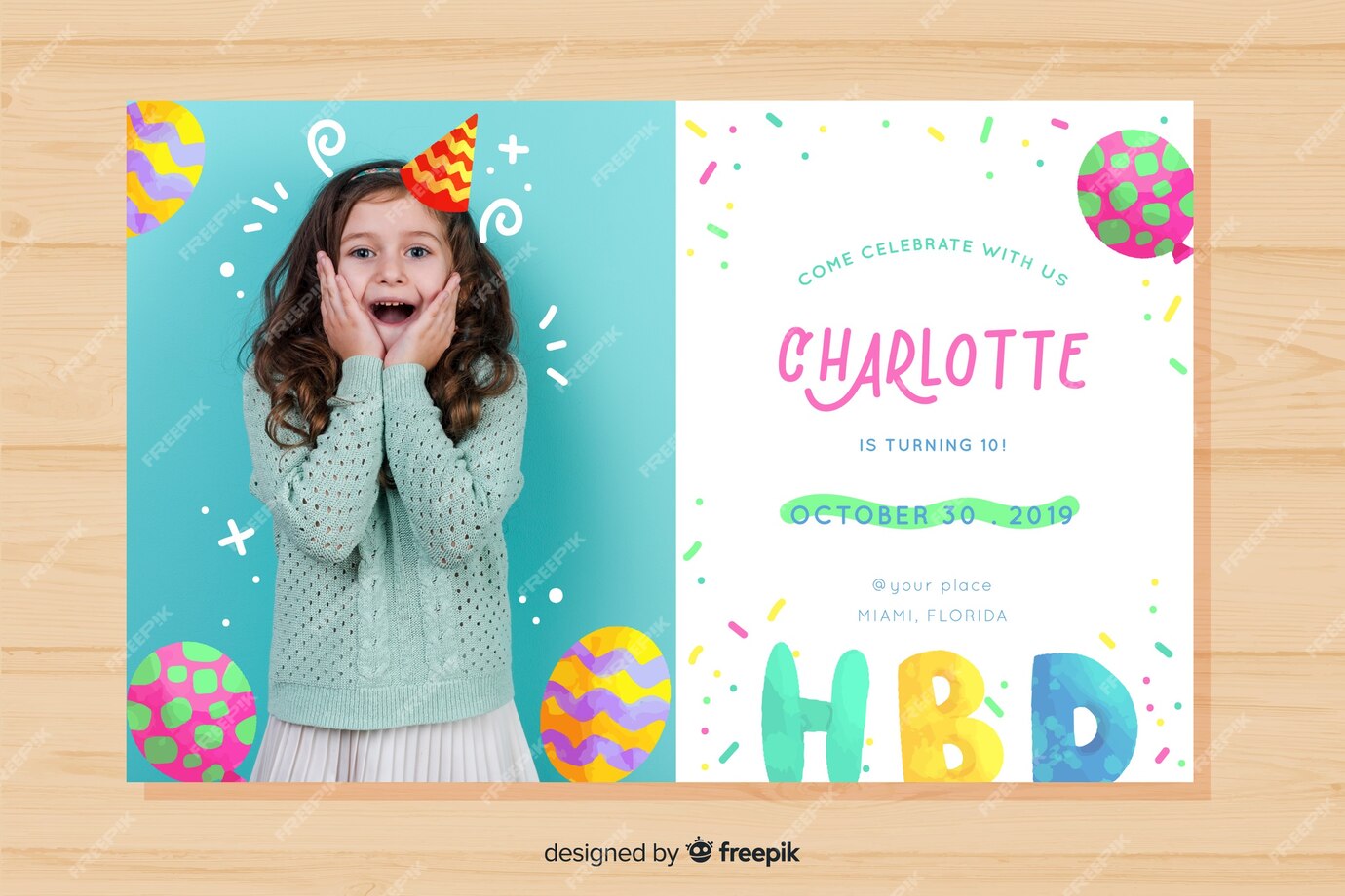 free-vector-children-s-birthday-invitation-for-girl-template-with-photo