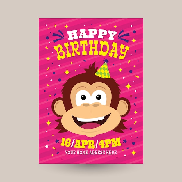Download Free Vector | Children's birthday invitation template with monkey