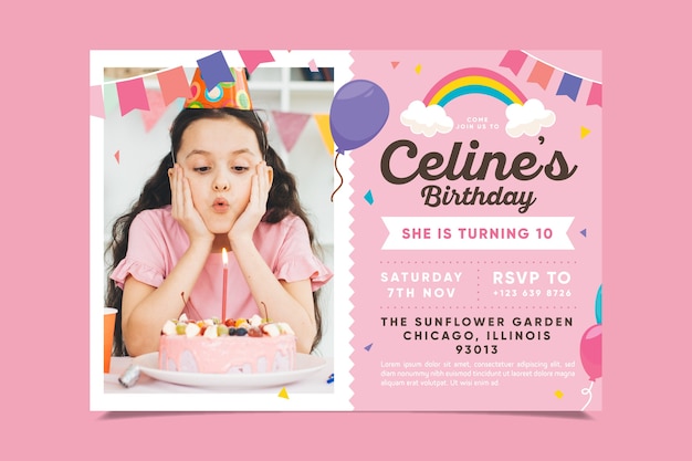 Premium Vector | Children's birthday invitation template with photo