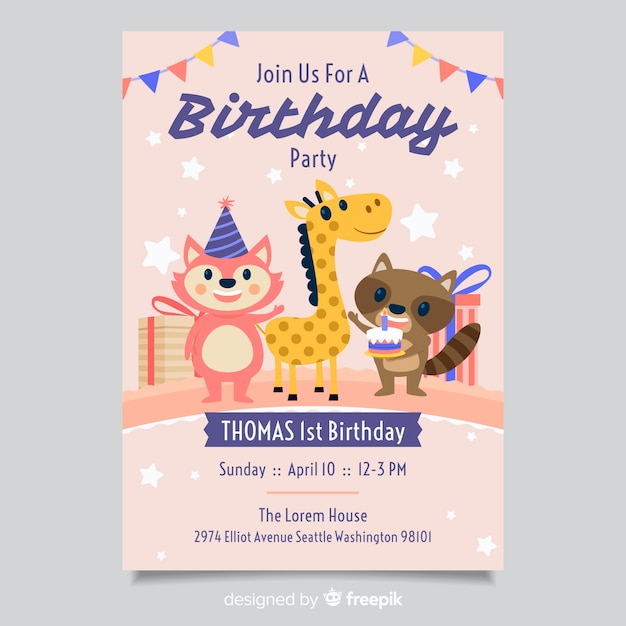 Free Vector  Children's birthday invitation template