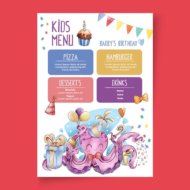 Free Vector Children s birthday menu template