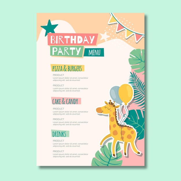 Premium Vector | Children's birthday menu