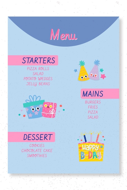 Free Vector | Children's birthday party menu print template