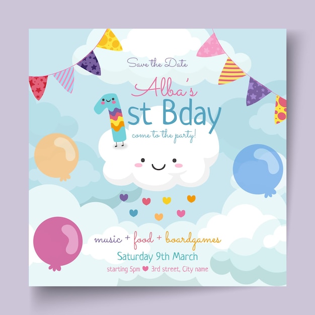 Premium Vector Children S Birthday Square Flyer Template