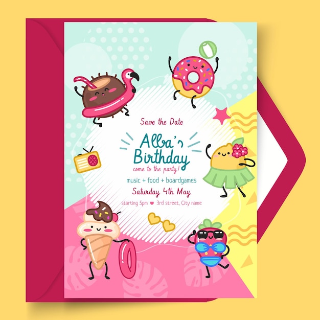 Free Vector Children S Birthday Vertical Card Template