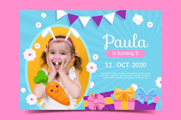 Download Children's cute birthday card template with photo | Free ...