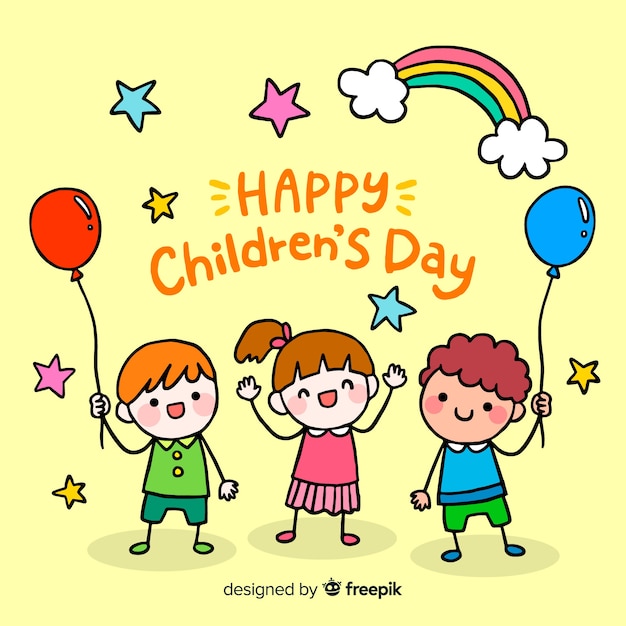 Children's day background with rainbow Free Vector
