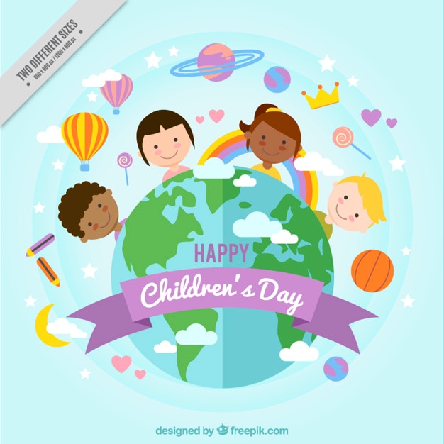 Children's day background with world in flat
design