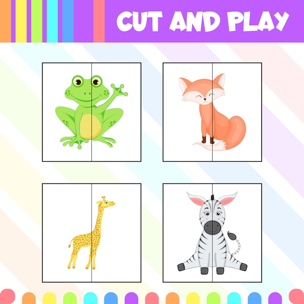 Premium Vector | Children's game cut and play with pictures of cute ...