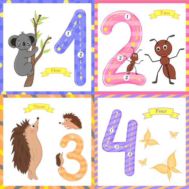 Children's learning to count and write. the study of numbers Premium Vector