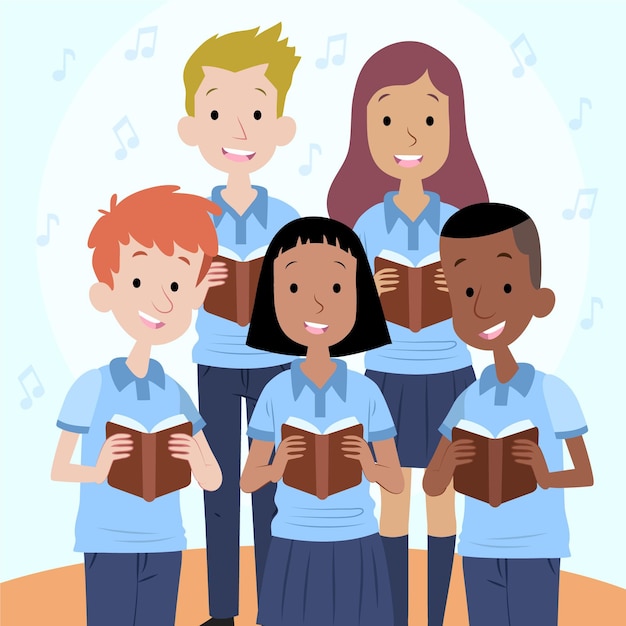 Free Vector | Children singing together in a choir illustrated