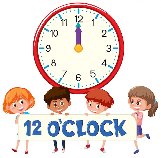 premium-vector-children-and-time-12-o-clock