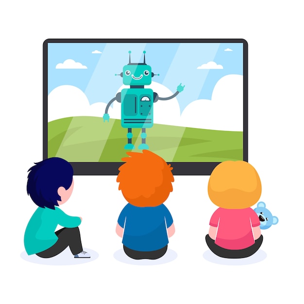 ロボットで漫画を見ている子供 無料のベクター