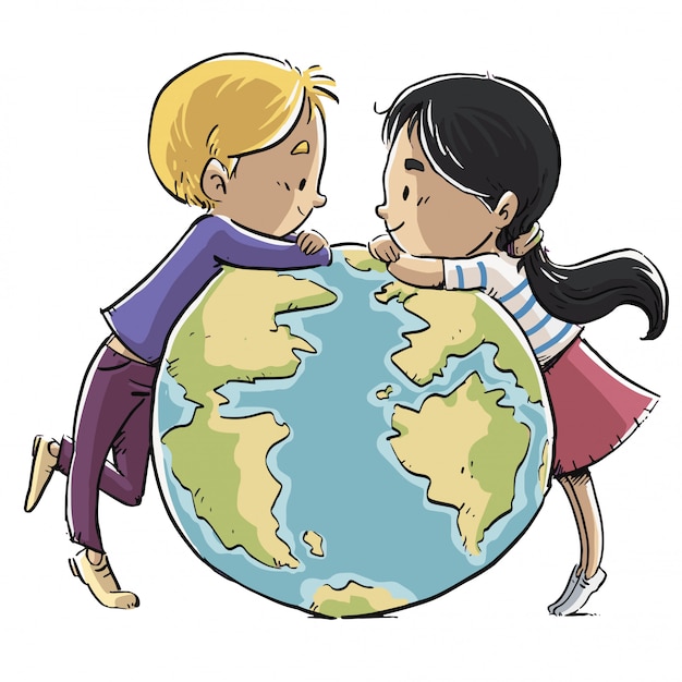 Download Premium Vector | Children with planet earth