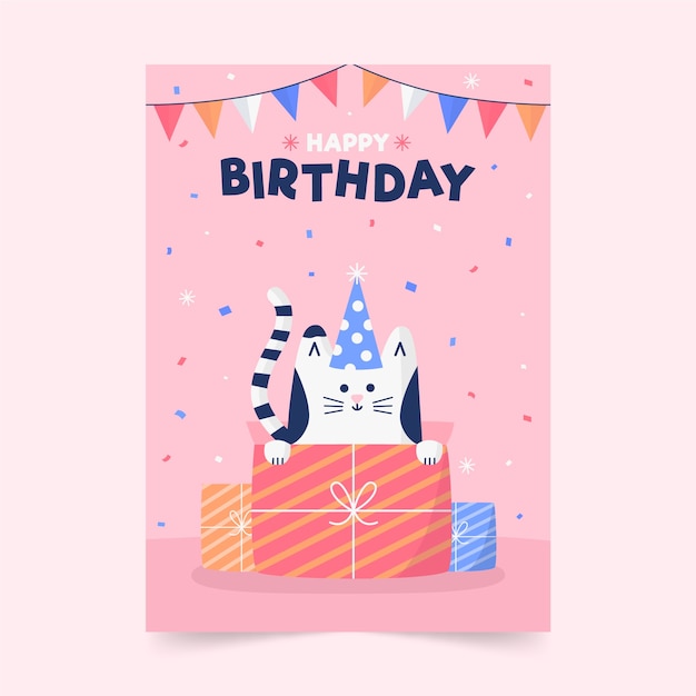 Childrens birthday card template design | Free Vector