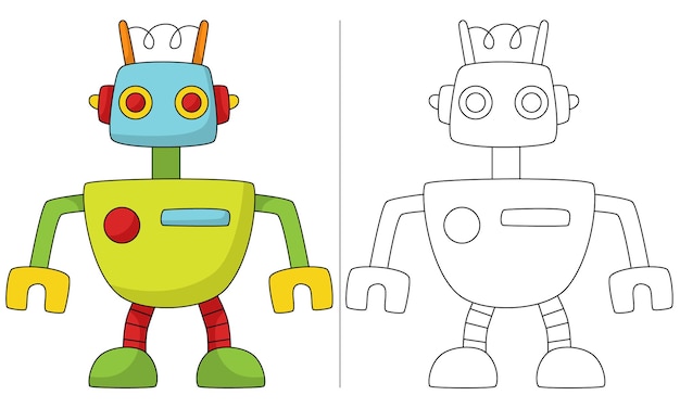 子供の塗り絵イラストミニレトロロボット プレミアムベクター