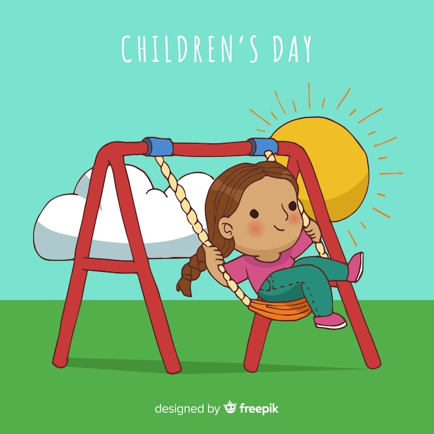 Childrens Day Cartoon Swing Background Vector Free Download