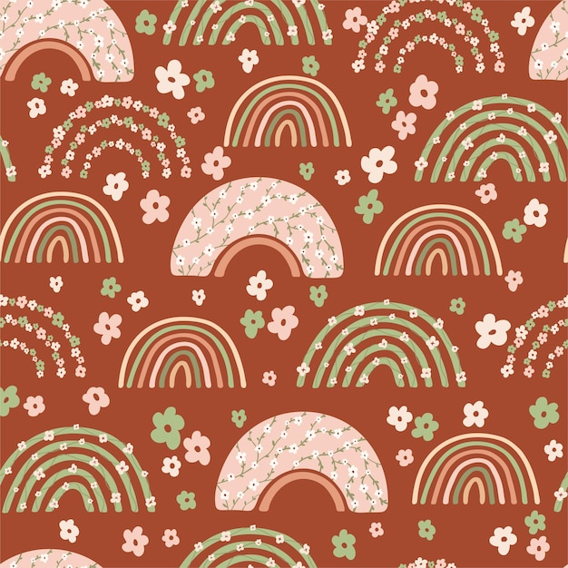 Premium Vector | Childrens seamless pattern with rainbow and flower ...