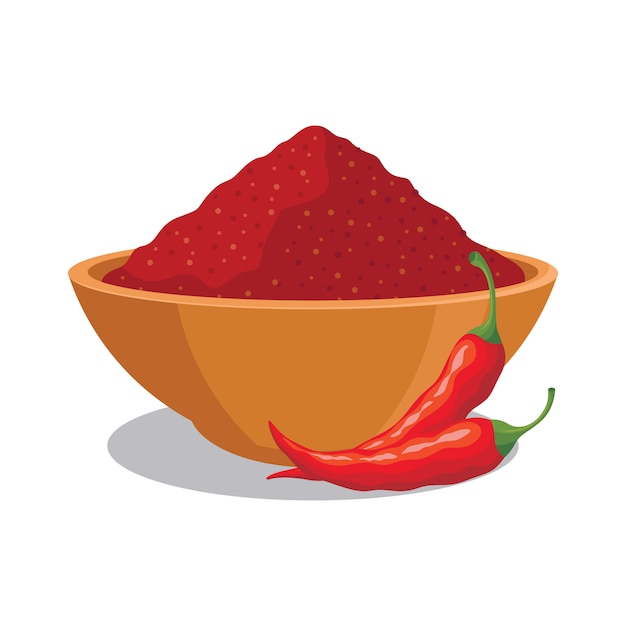 Premium Vector | Chili powder in the bowl with red chili pepper