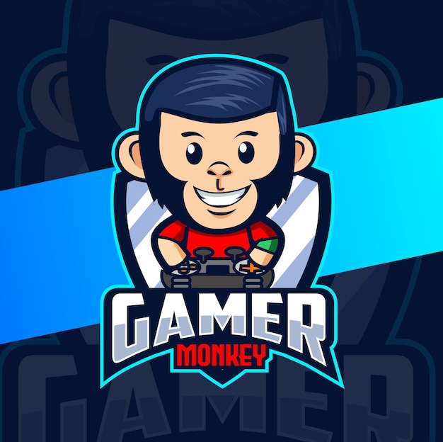 Premium Vector | Chimp monkey gamer mascot esport logo design