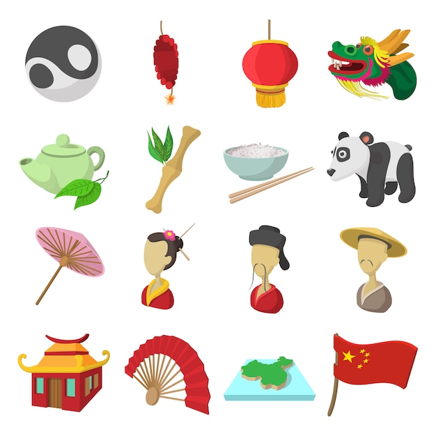 China cartoon icons set isolated vector | Premium Vector