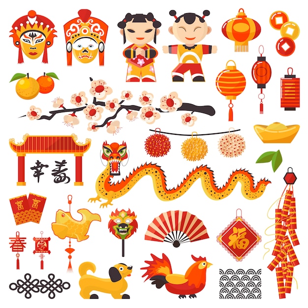 Premium Vector | China new year vector icons set decorative holiday