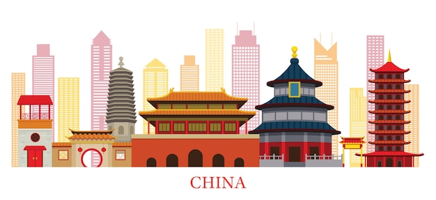 Premium Vector | China skyline landmarks