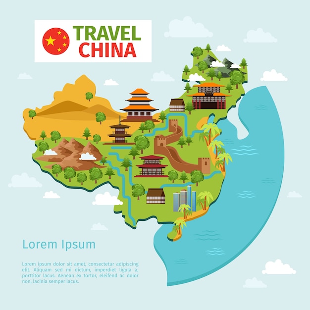 Free Vector | China travel vector map with traditional chinese ...