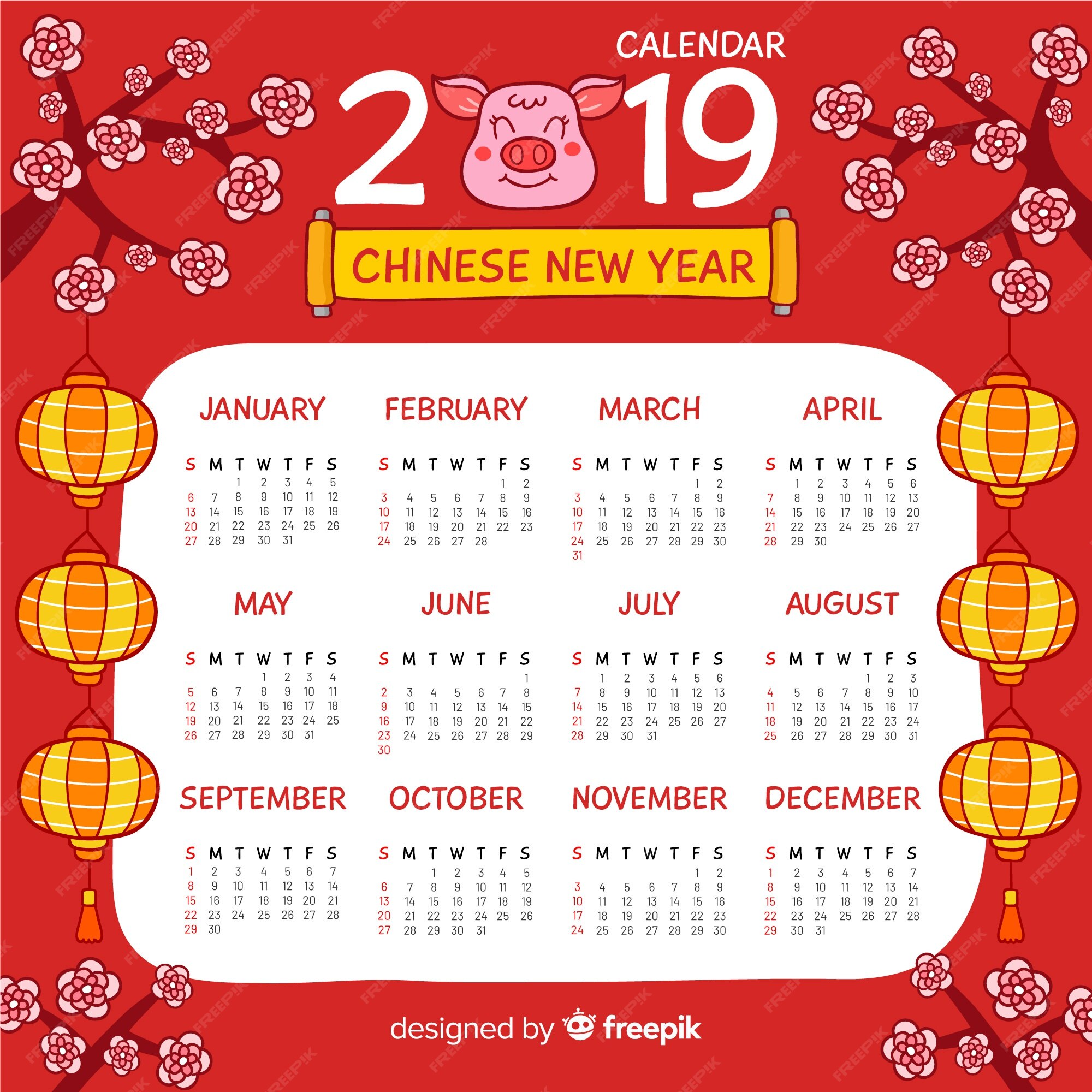 Free Vector | Chinese calendar 2019