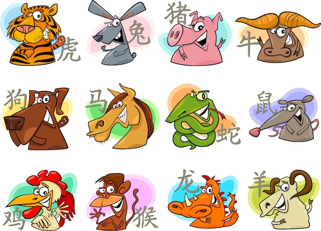 Chinese cartoon zodiac signs  Vector Premium Download