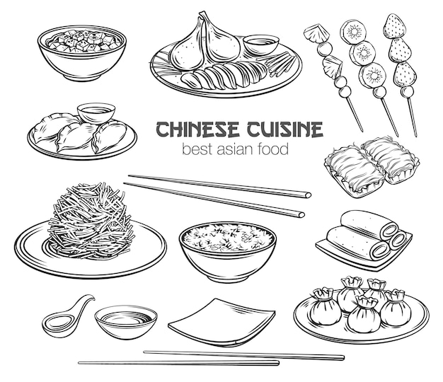 Premium Vector Chinese Cuisine Outline Icon Set Asian Food