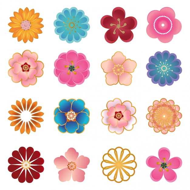 Download Chinese decorative icons, flowers in modern 3d paper cut ...