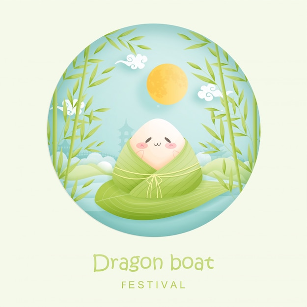 餃子 かわいいキャラクターのイラストが中国のドラゴンボートフェスティバル プレミアムベクター