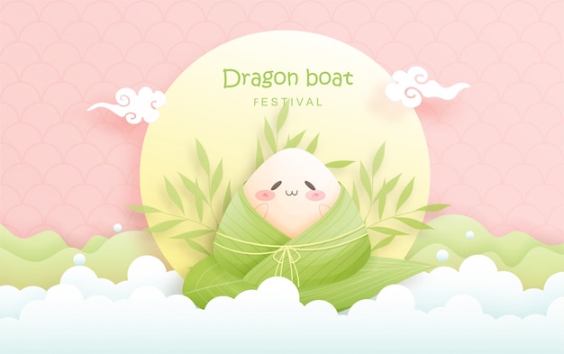 プレミアムベクター 餃子 かわいいキャラクターのイラストが中国のドラゴンボートフェスティバル