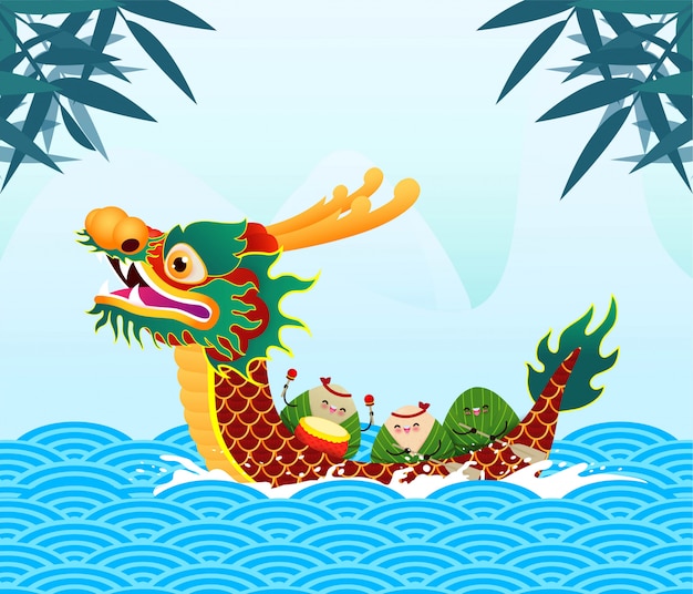 Premium Vector | Chinese dragon boat race festival with rice dumpling