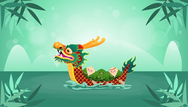 Premium Vector | Chinese dragon boat race festival with rice dumplings ...