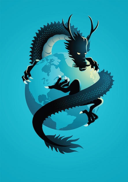 Premium Vector Chinese Dragon Encircling The World Premium Vector Chinese Dragon Encircling The World