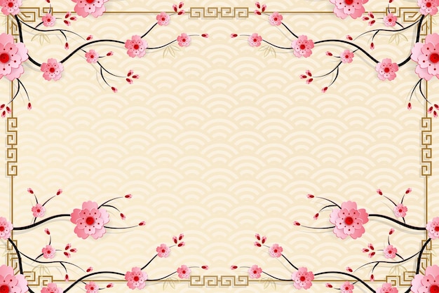 Premium Vector | Chinese frame with oriental asian elements on color