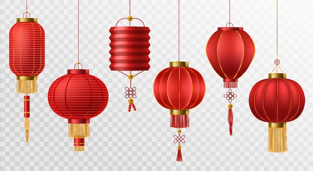 Download Premium Vector Chinese Lanterns Japanese Asian New Year Red Lamps Festival