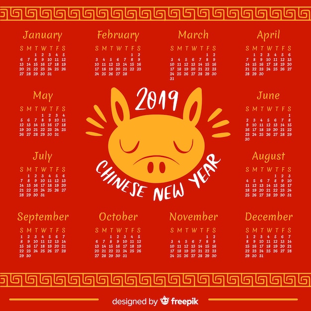 Chinese new year 2019 calendar Vector | Free Download