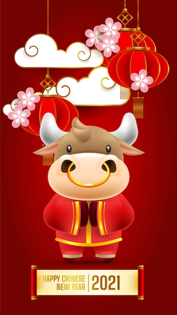 Premium Vector Chinese New Year 2021 Greeting Card The Year Of The Ox