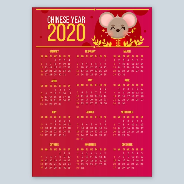 Chinese new year calendar in flat design Vector | Free Download