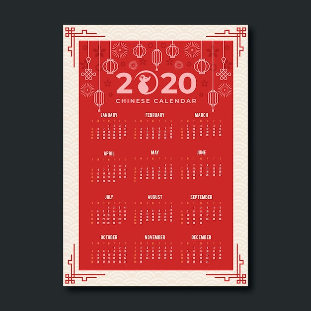 Chinese new year calendar in flat design | Free Vector