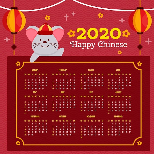 Free Vector Chinese new year calendar in flat design