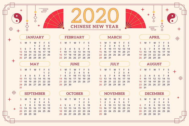 Chinese new year calendar in flat design Vector | Free Download